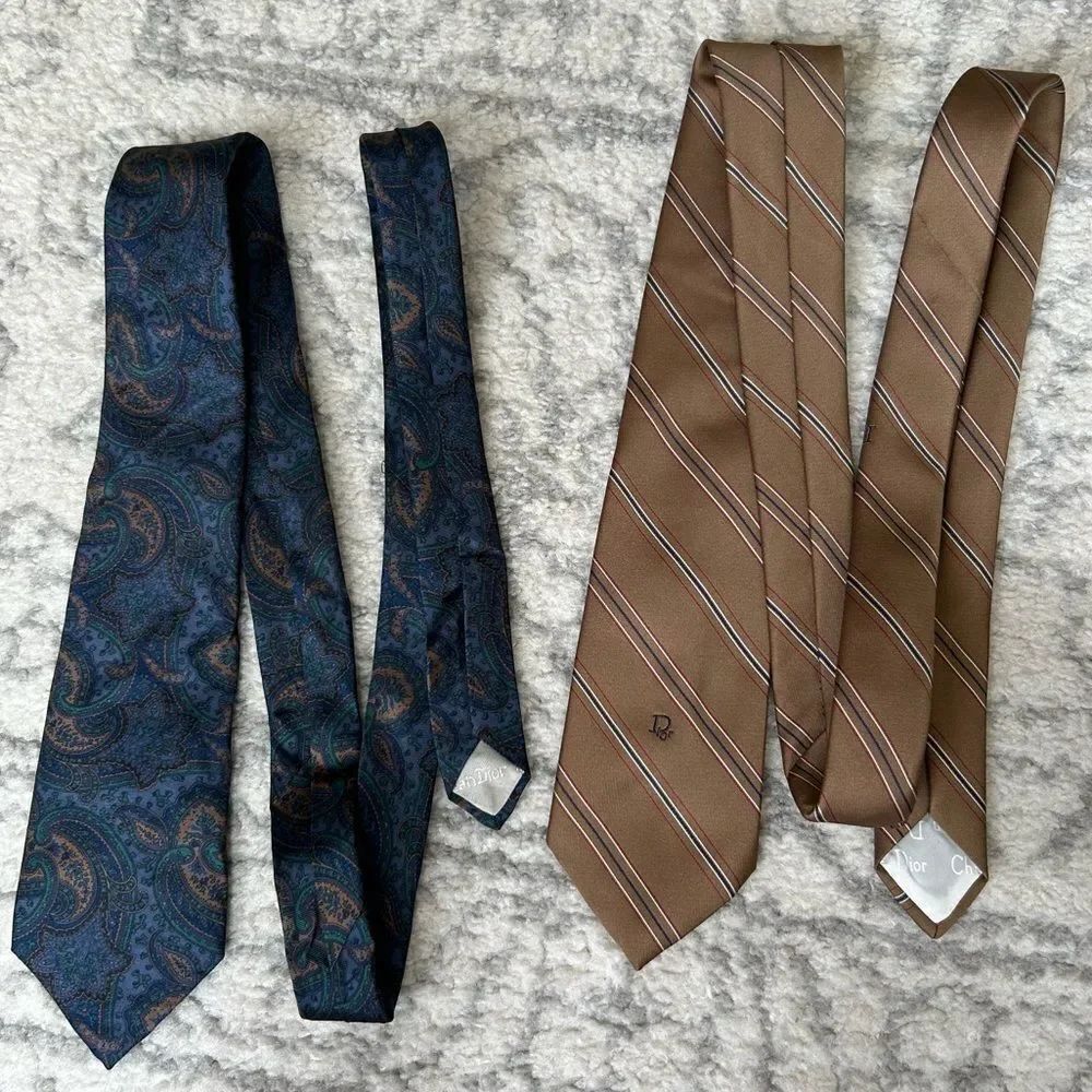 Lot of 2 | Vintage Christian Dior Silk Ties - Paisley and Diagonal Stripes